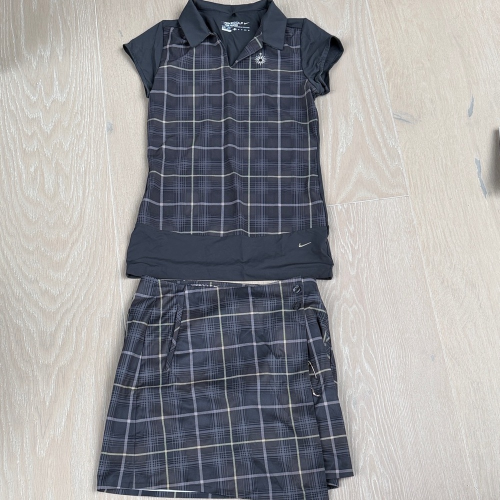 Nike Kids Black and Gray Plaid Polo Set